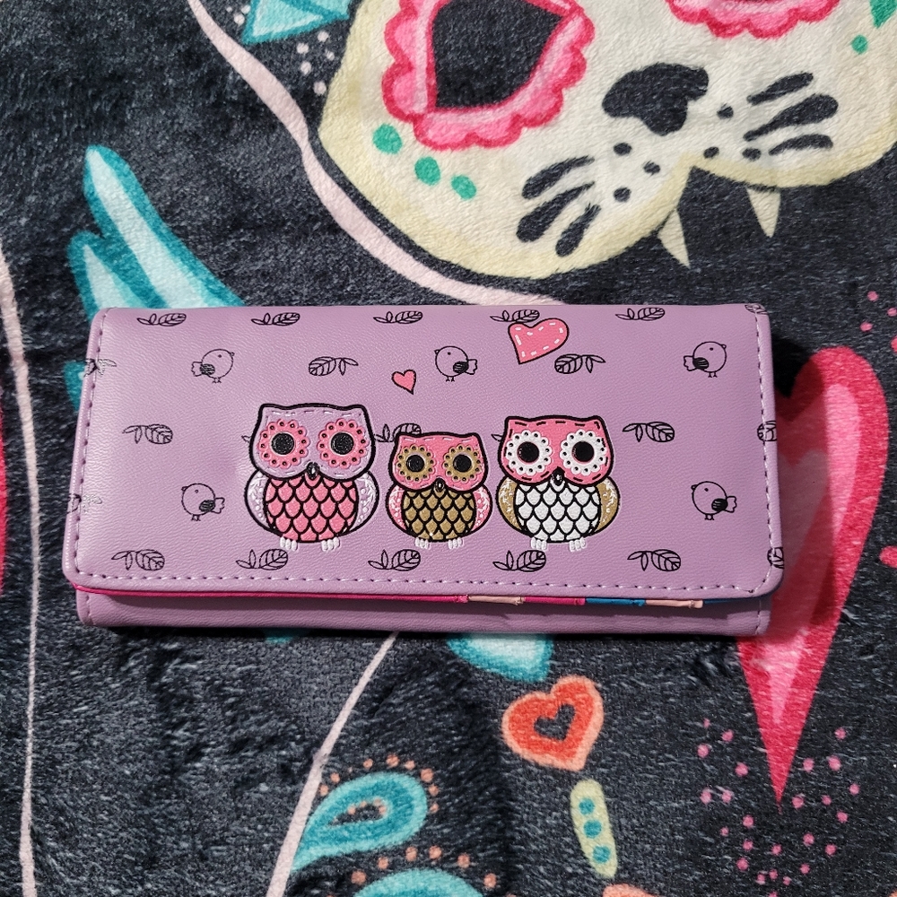 Womens owl wallet. Pink and blue and purple